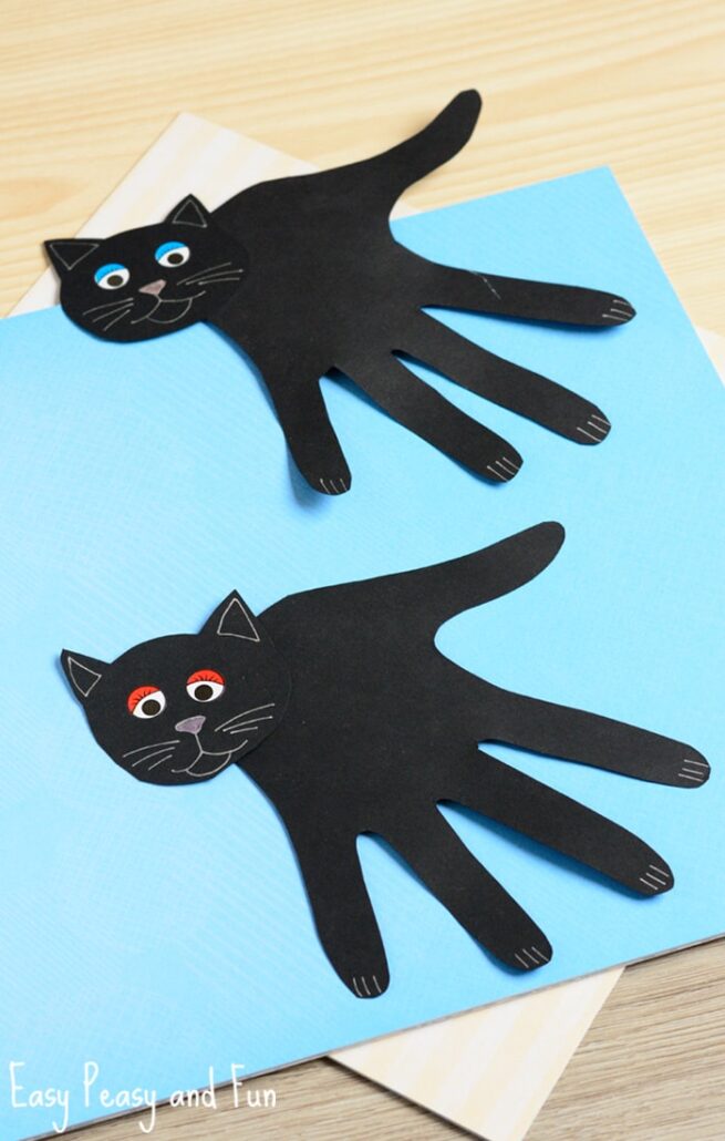 Handprint cat halloween craft