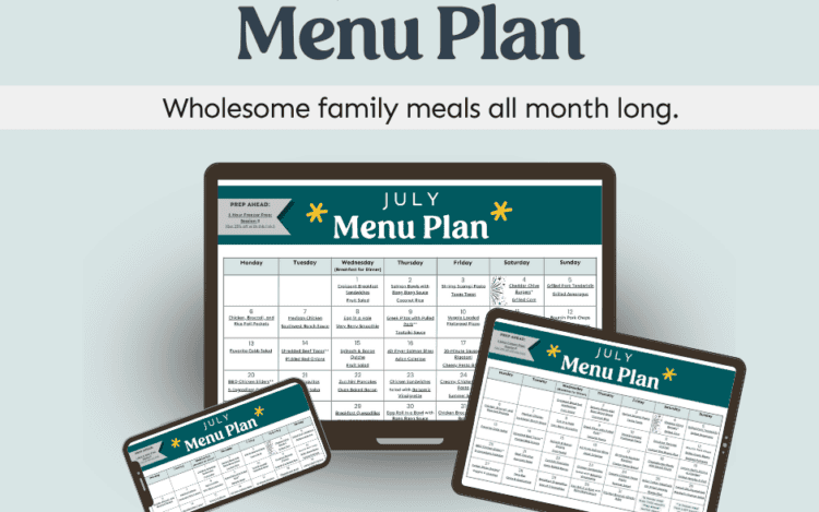 July meal plan shown on three devices.