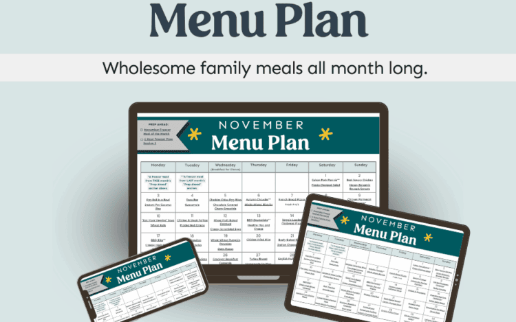 November monthly menu plan show on different devices.