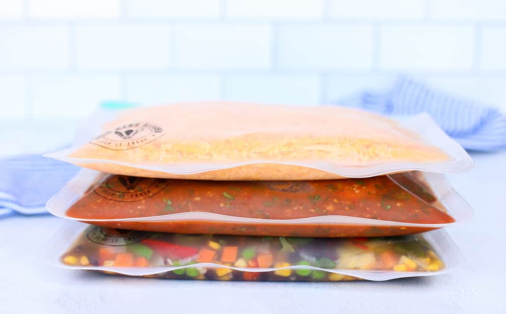 3 reusable freezer bags stacked