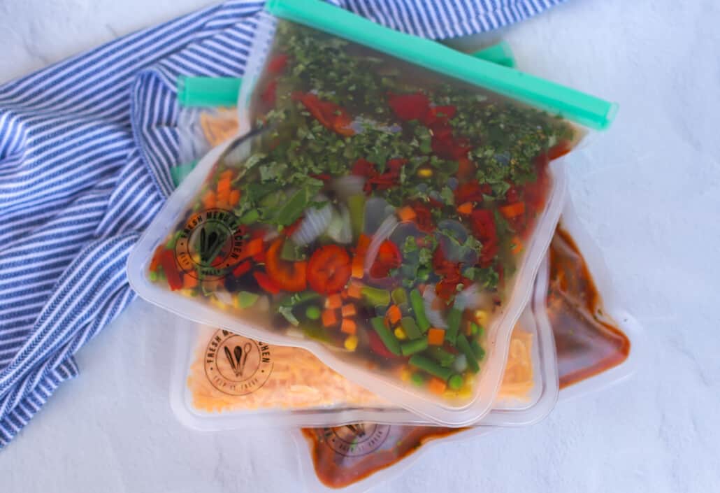 Three different meals in zip top bags