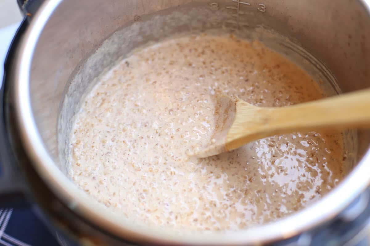 Steel cut oats cooking in an Instant Pot.