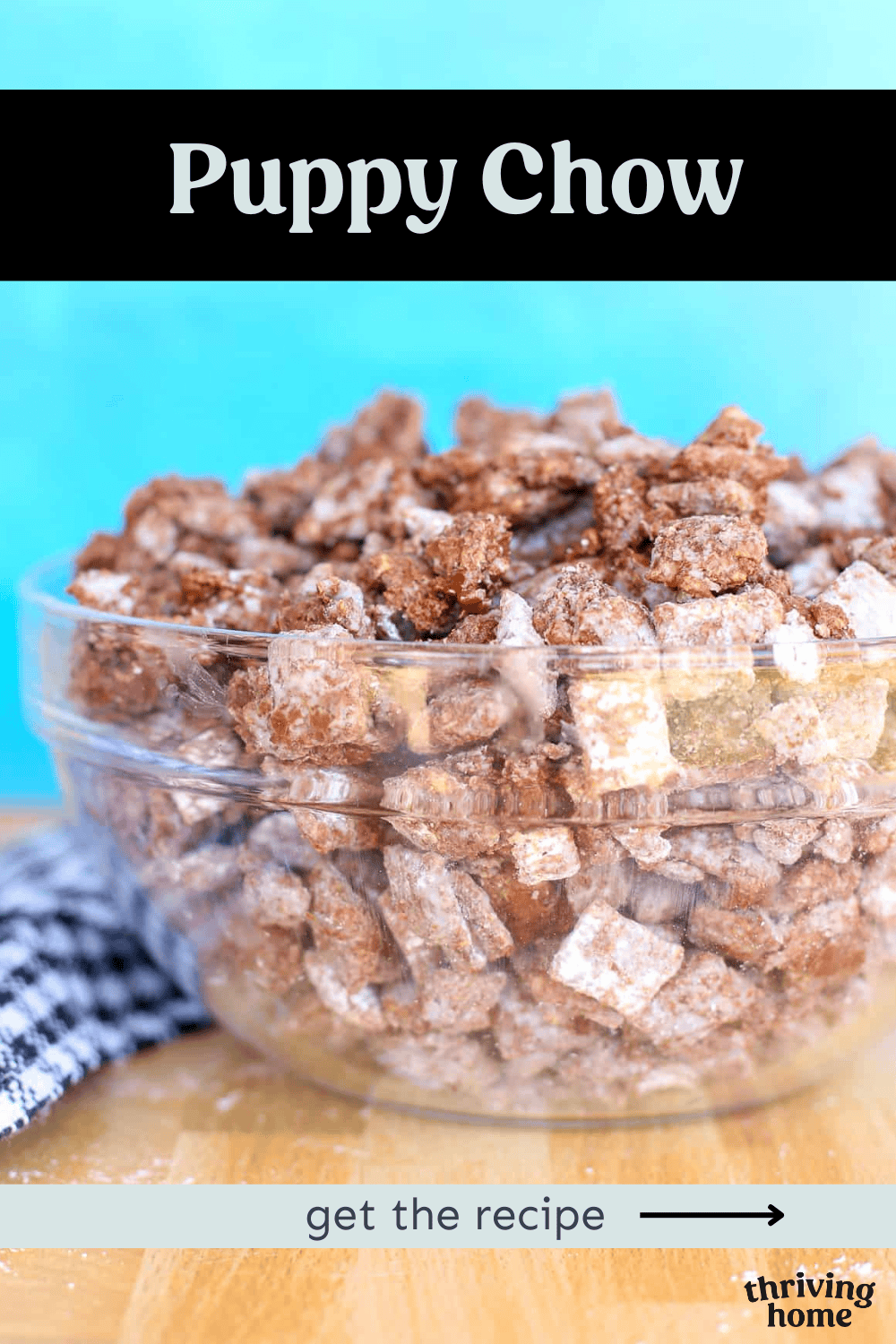 Puppy chow in a bowl for serving.