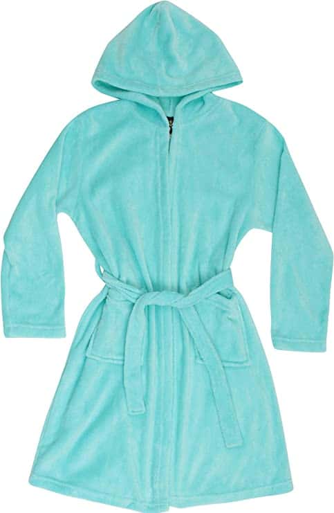 Soft teal bath robe for tween girl.