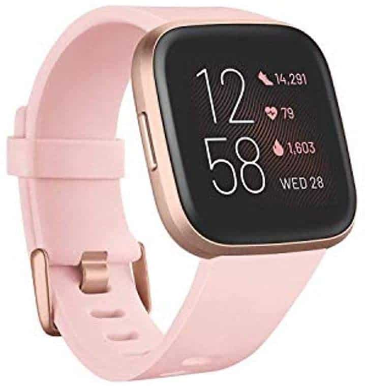 Pink Fitbit Versa 2 watch.