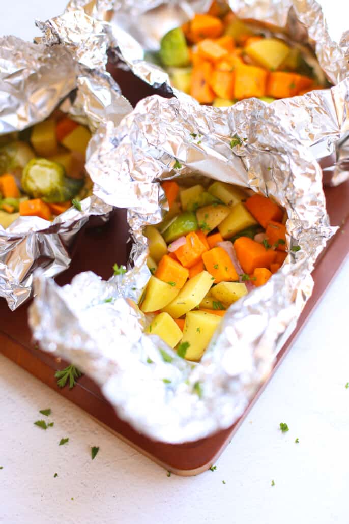 grilled vegetables in foil packs