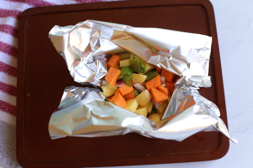 Wrapping vegetables in foil