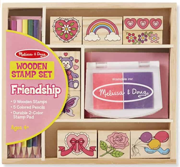 Melissa and Doug Wooden Stamp set in friendship theme.