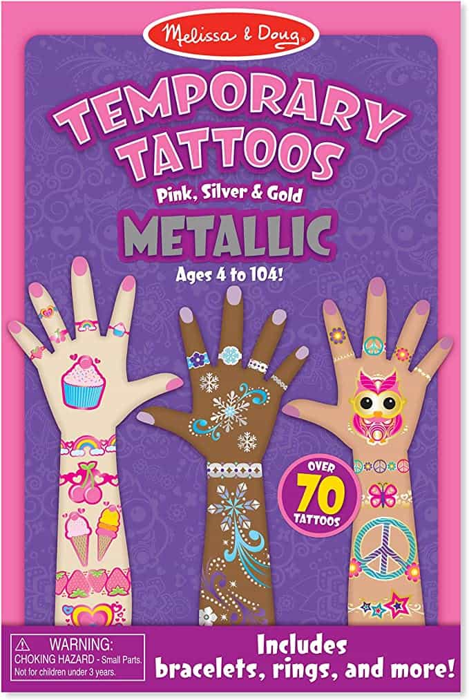 Photo of the front of a notepad-type book called, Temporary Tattoos Metallic.