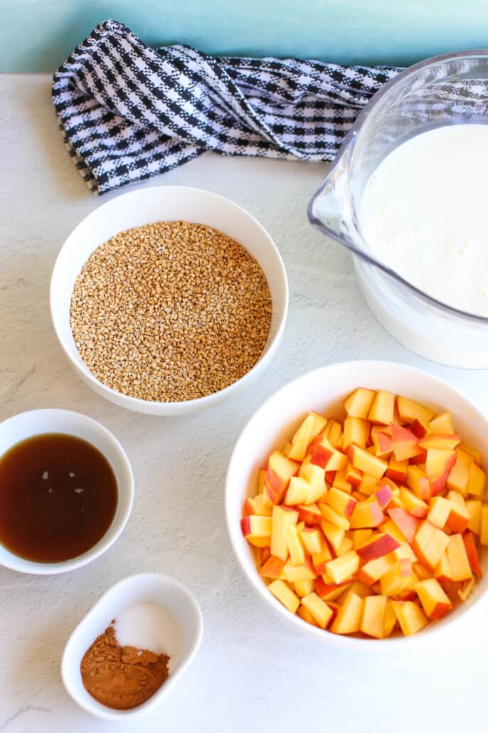 Ingredients for peaches and cream steel cut oats