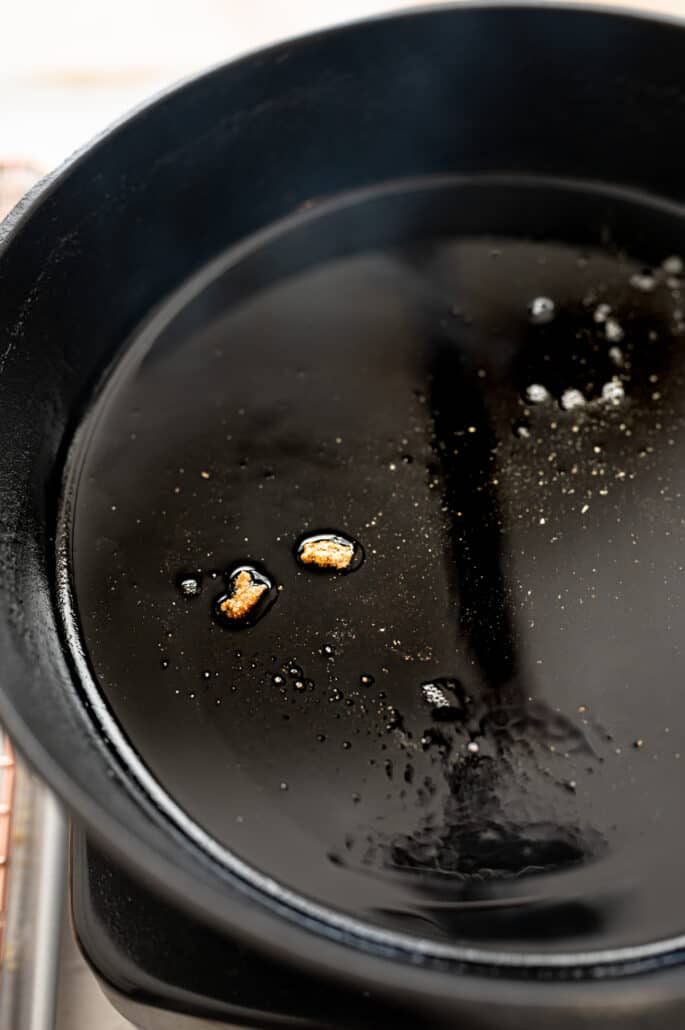hot oil in a cast iron skillet