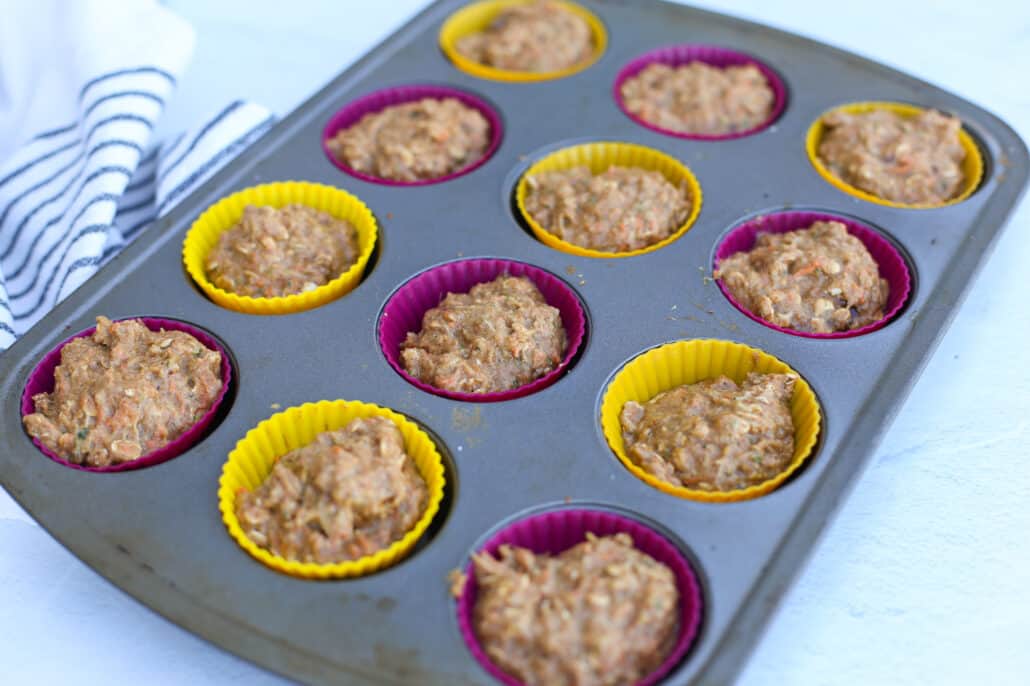 Zucchini muffin mix in silicone liners