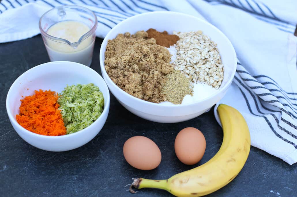 Ingredients for healthy zucchini muffins
