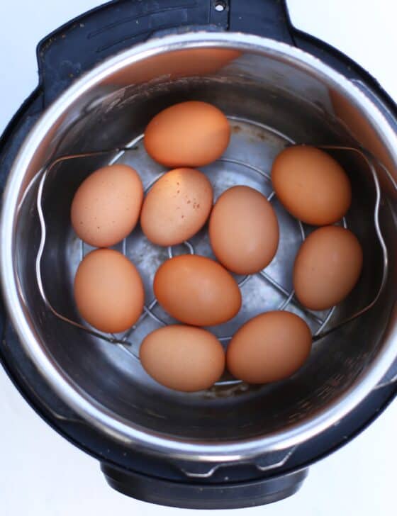 overhead shot of eggs in an instant pot