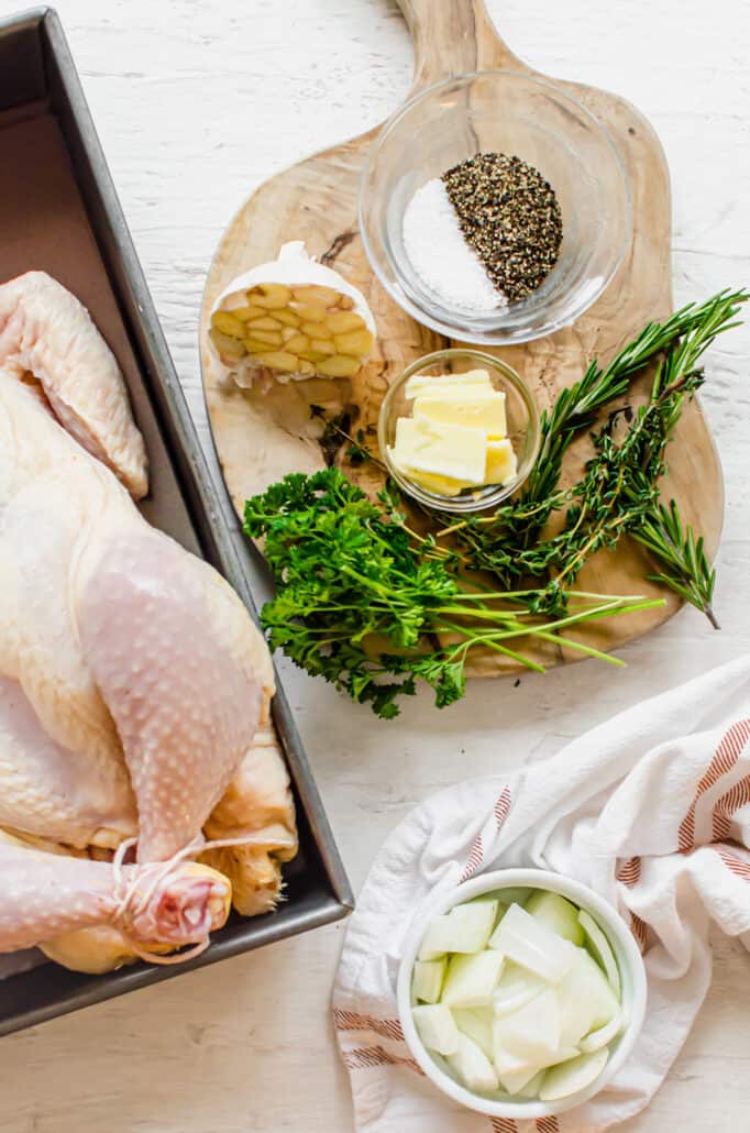 ingredients for making a whole chicken in the crock pot or Instant Pot