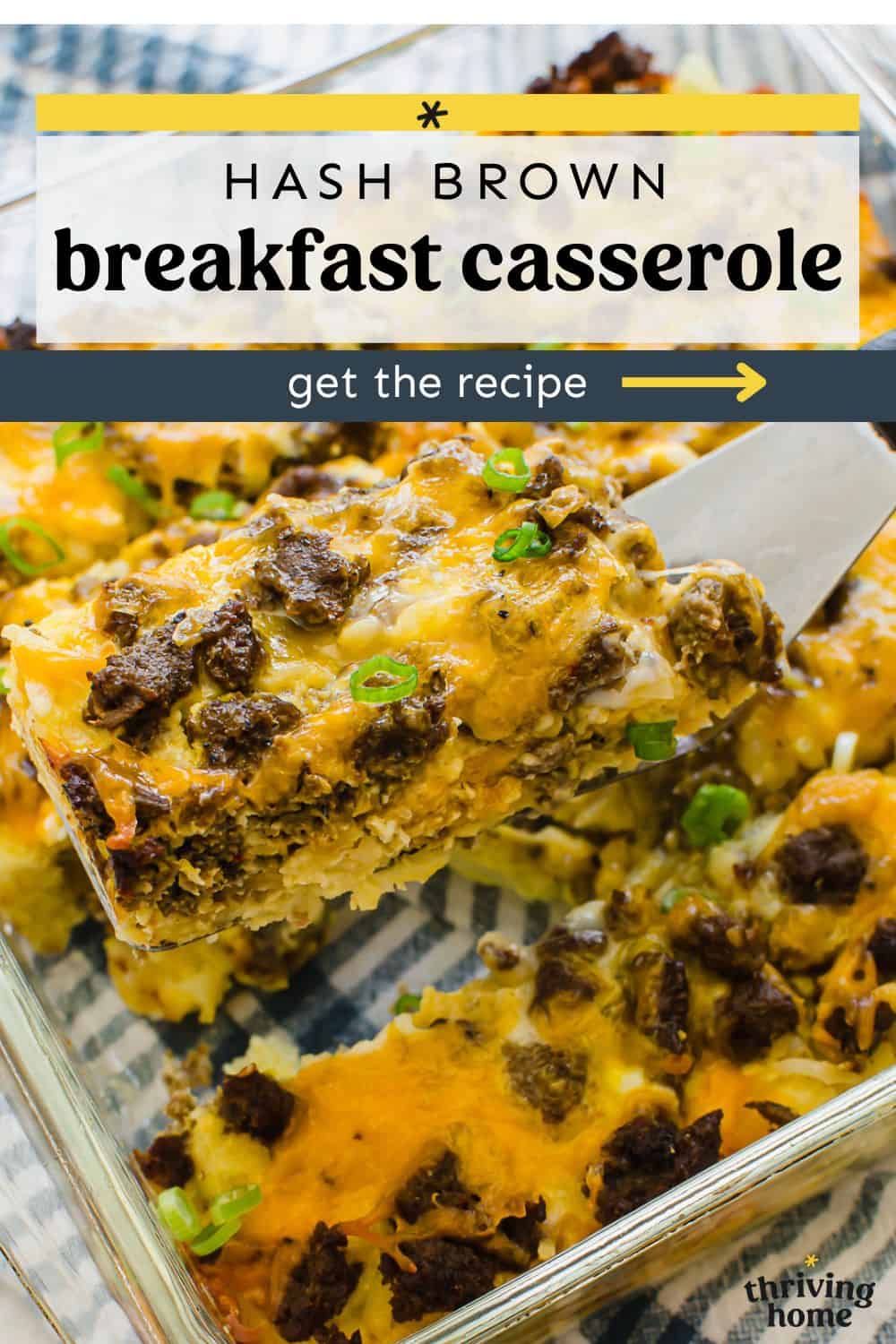 Make ahead breakfast casserole with hash browns and sausage.