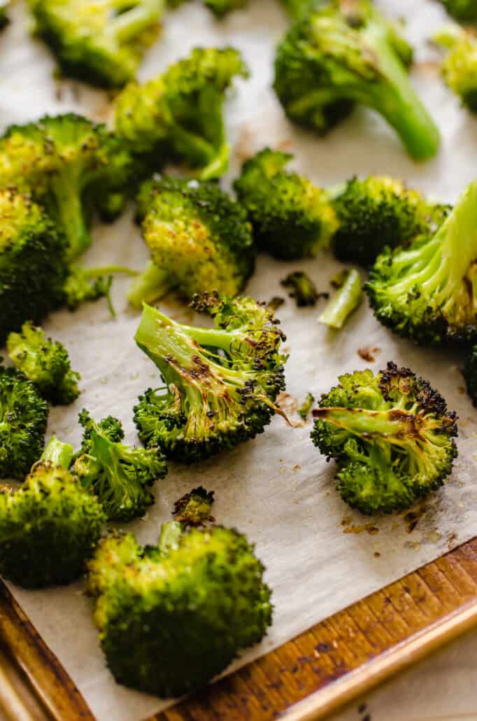 Close up of oven roasted broccoli