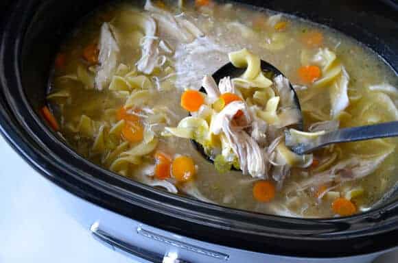 Chicken noodle soup in a crock pot