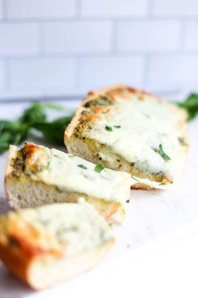 Pesto bread sliced