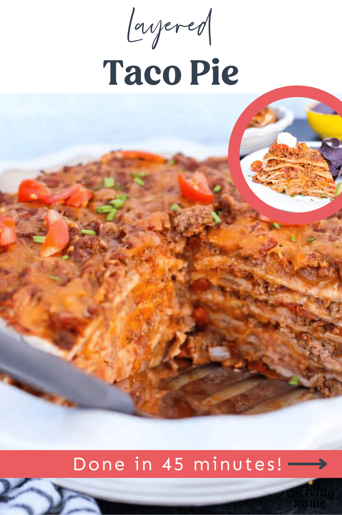 A slice of taco pie being removed from the pie dish.