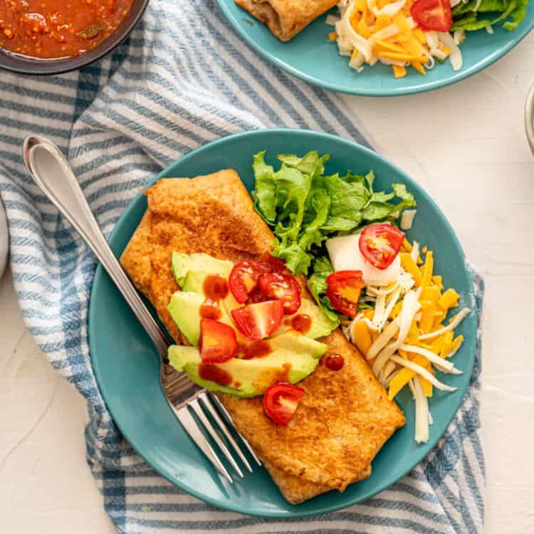 Overhead shot of a chicken chimichanga