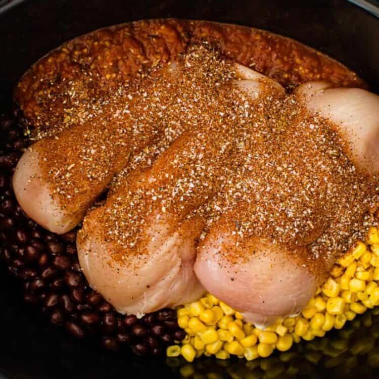 Seasoned chicken in a crock pot