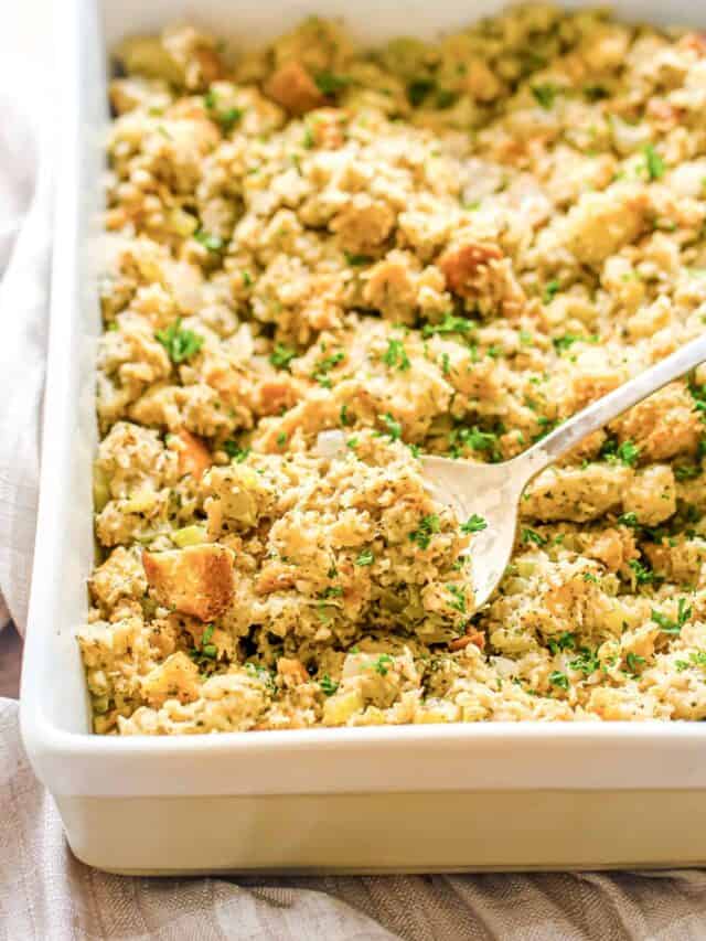 side view shot of stuffing with spoon