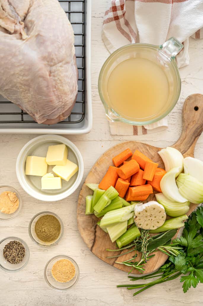 overhead shot of ingredients to cook a turkey breast