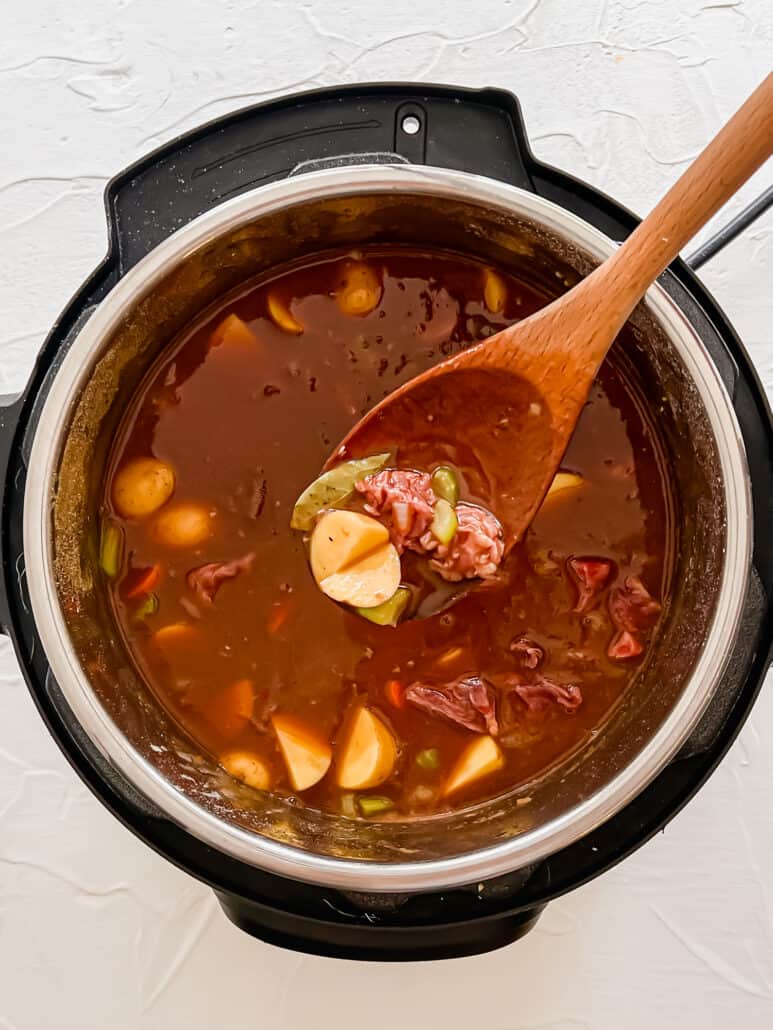 beef stew ingredients in instant pot before cooking