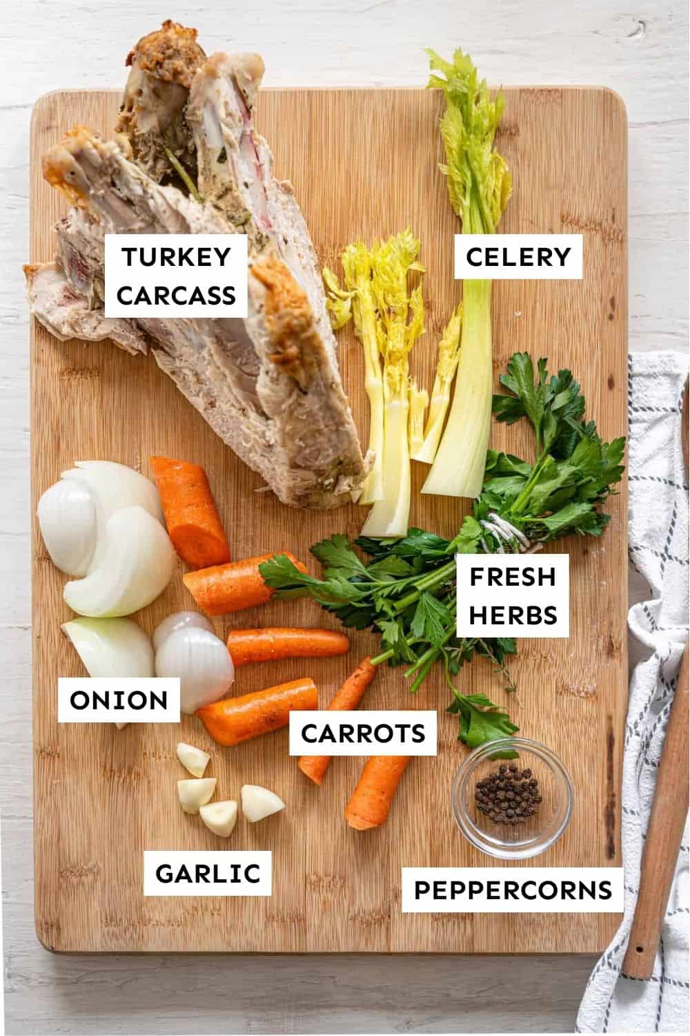Ingredients for turkey broth recipe.