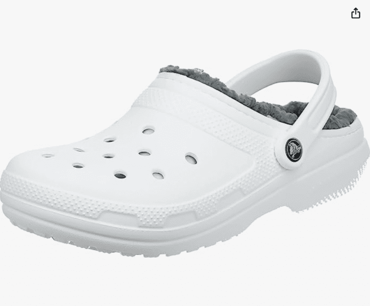 fuzzy white crocs.