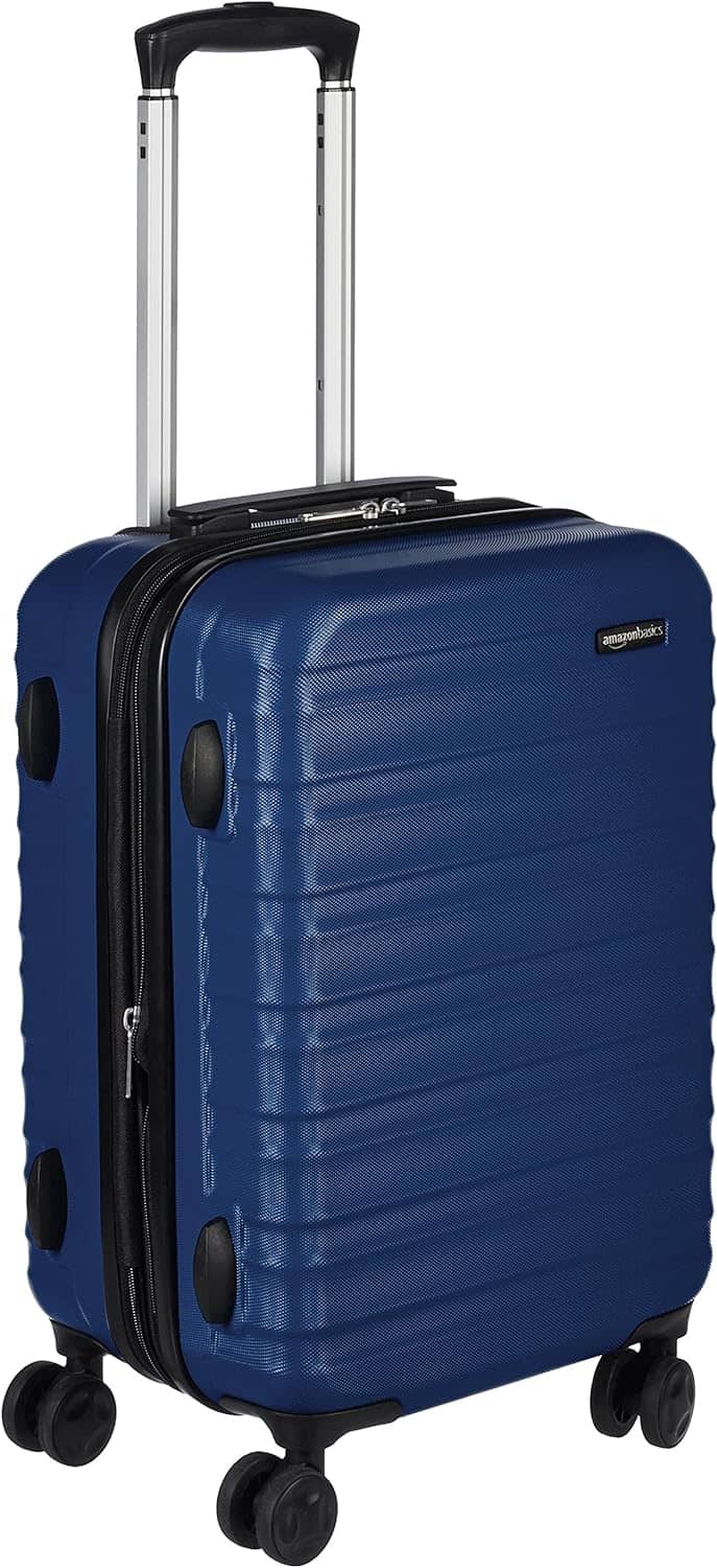 navy blue carry on luggage.