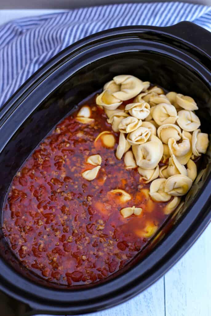 Adding frozen tortellini to the soup in a crock pot