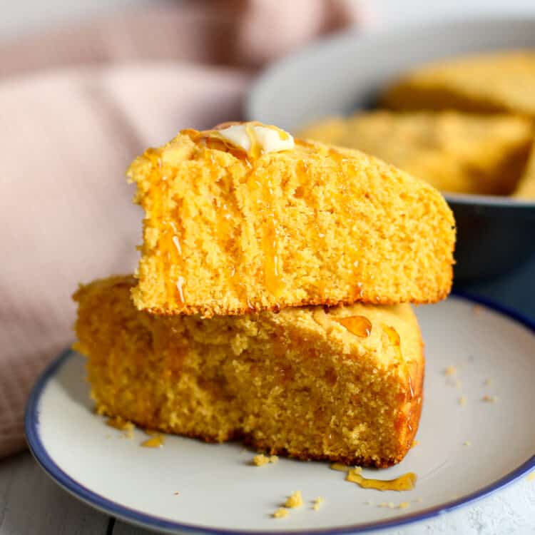 Sweet potato corn bread stacked on a plate