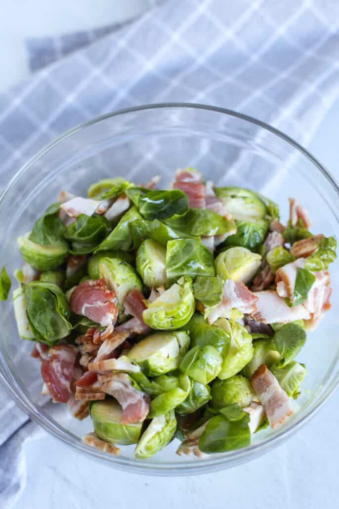 uncooked brussels sprouts and bacon