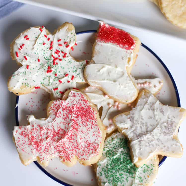 Cream cheese sugar cookies decorated for christmas