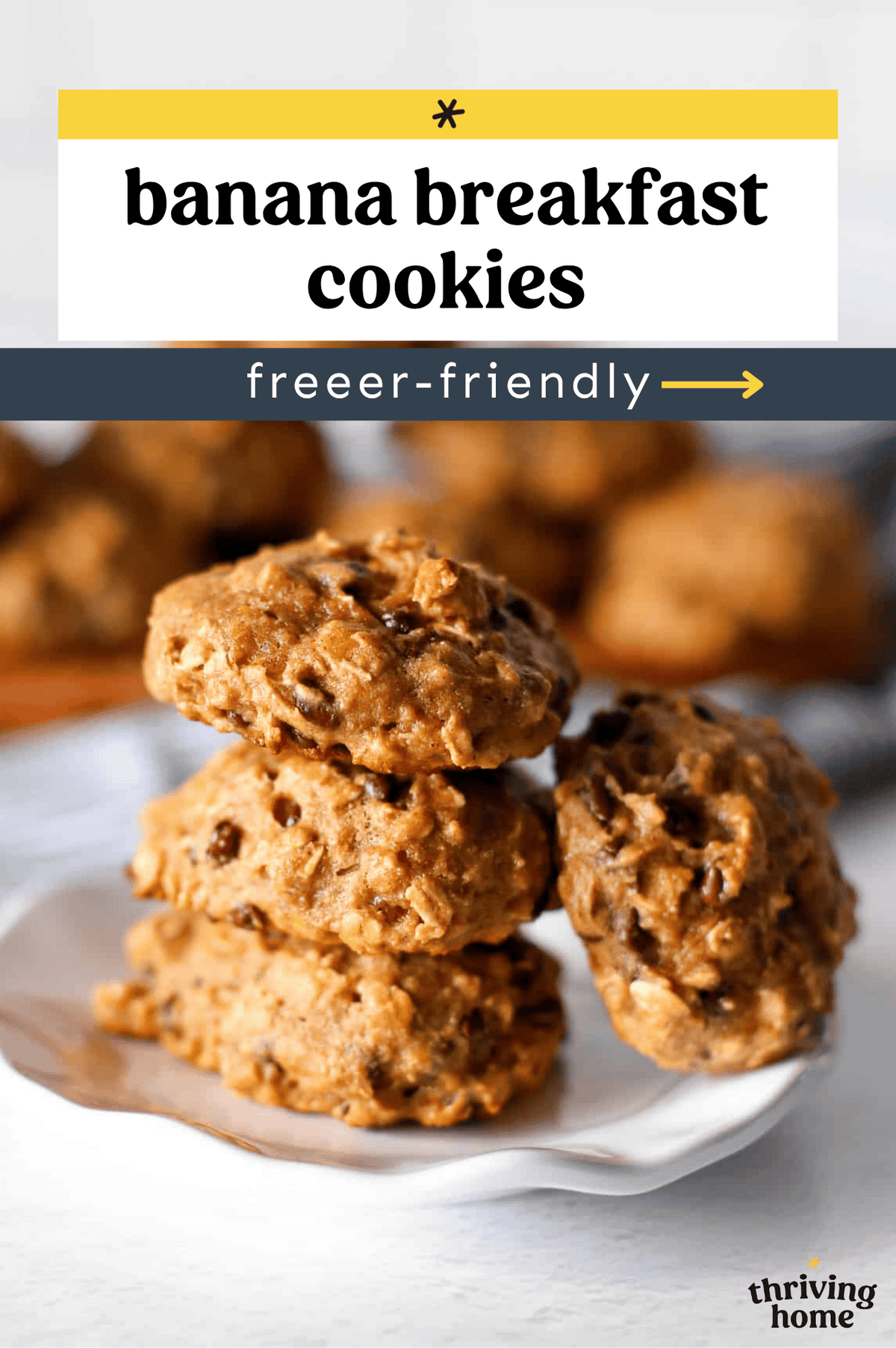 Banana breakfast cookies stacked on a plate.