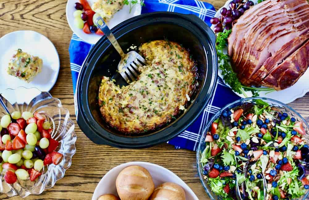 Easter lunch or brunch spread on a table.