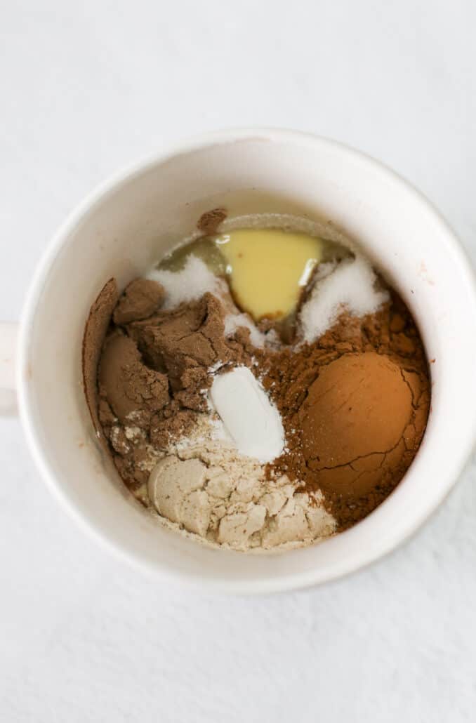 ingredients for a mug cake in the mug