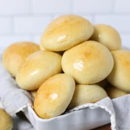 Bread machine dinner rolls stacked up
