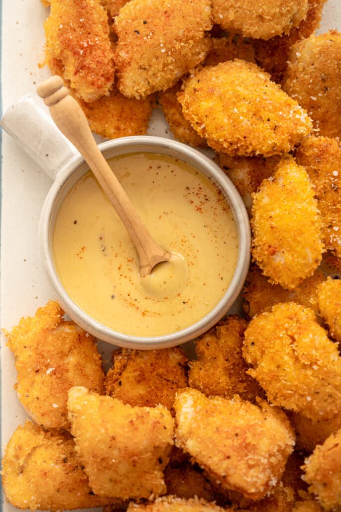 honey mustard dipping sauce with chicken nuggets