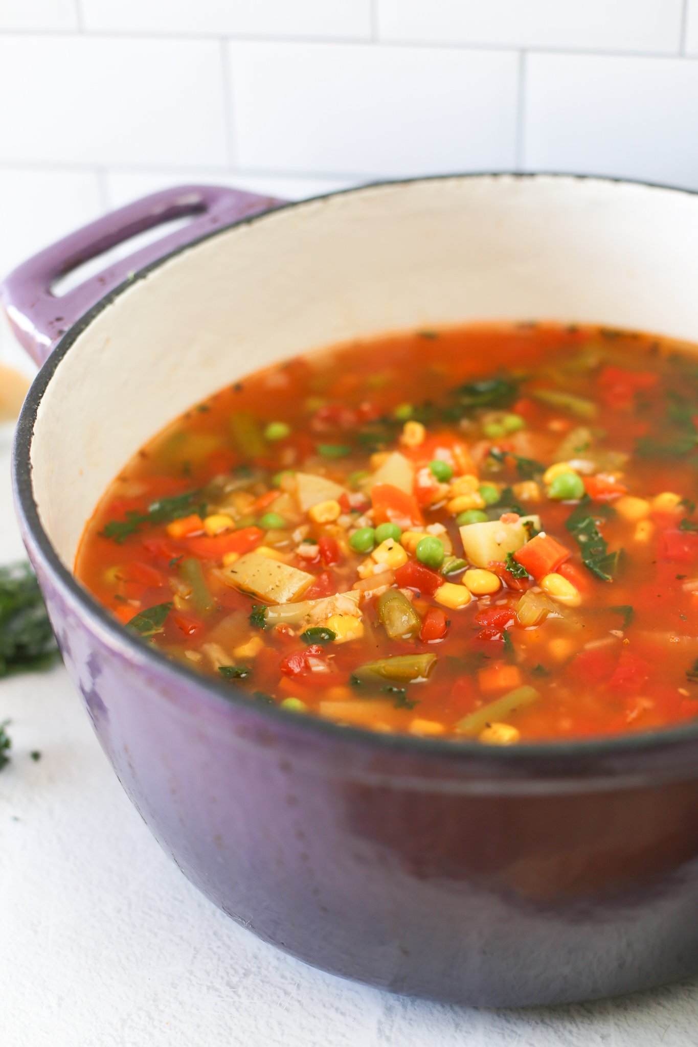Vegetable soup in a dutch oven.