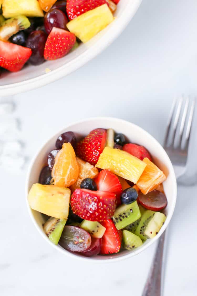 fruit salad with dressing in a cup