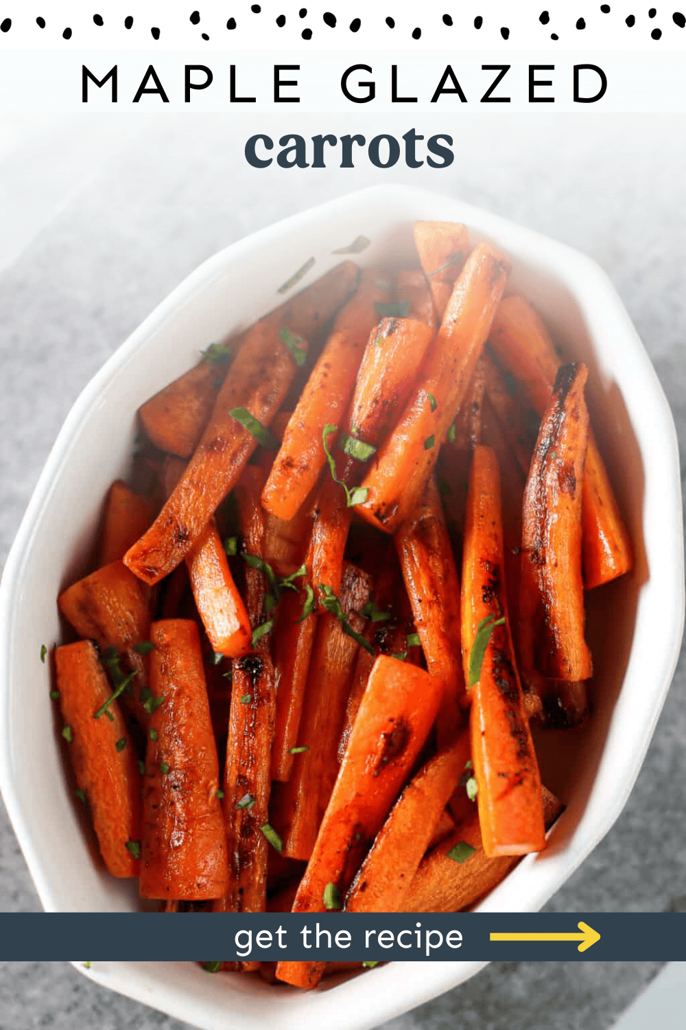 Maple glazed carrots served in a white dish.