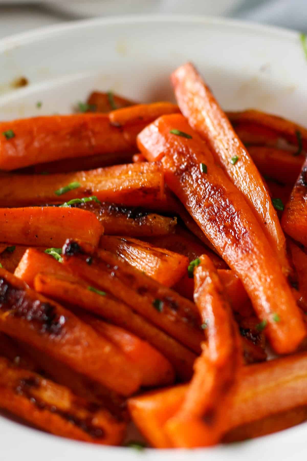 Maple glazed carrots in a bowl.