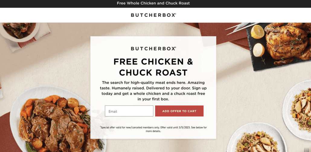 free chicken and chuck roast screenshot from butcher box