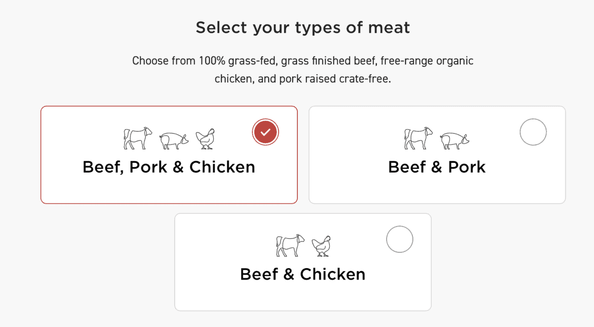 Select your type of meat screenshot.