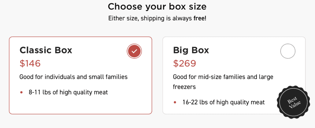 Box sizes at Butcher Box