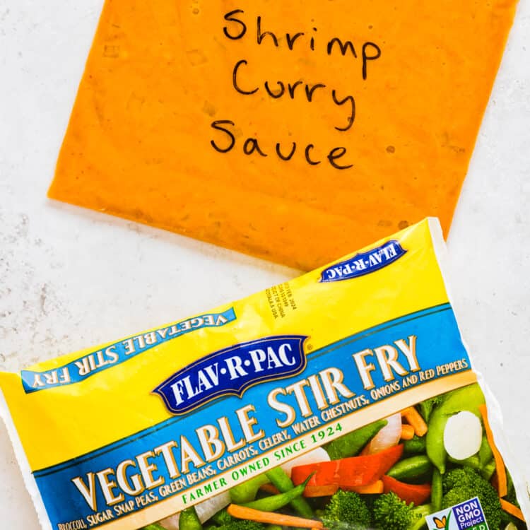 shrimp curry bowls as a freezer meal