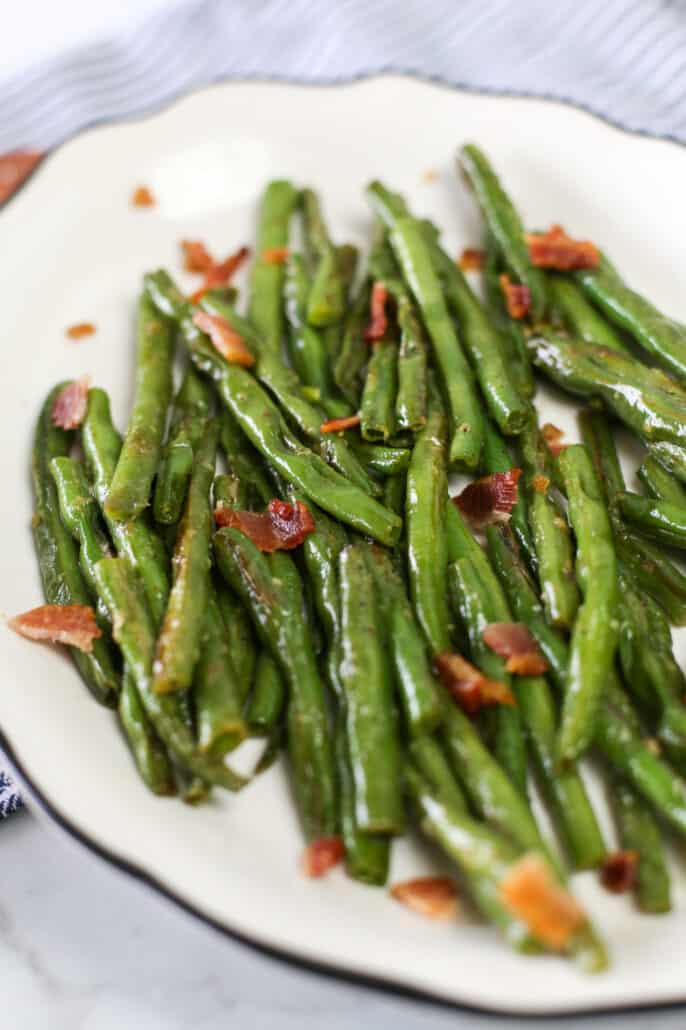 Garlic Green Beans on a white plate